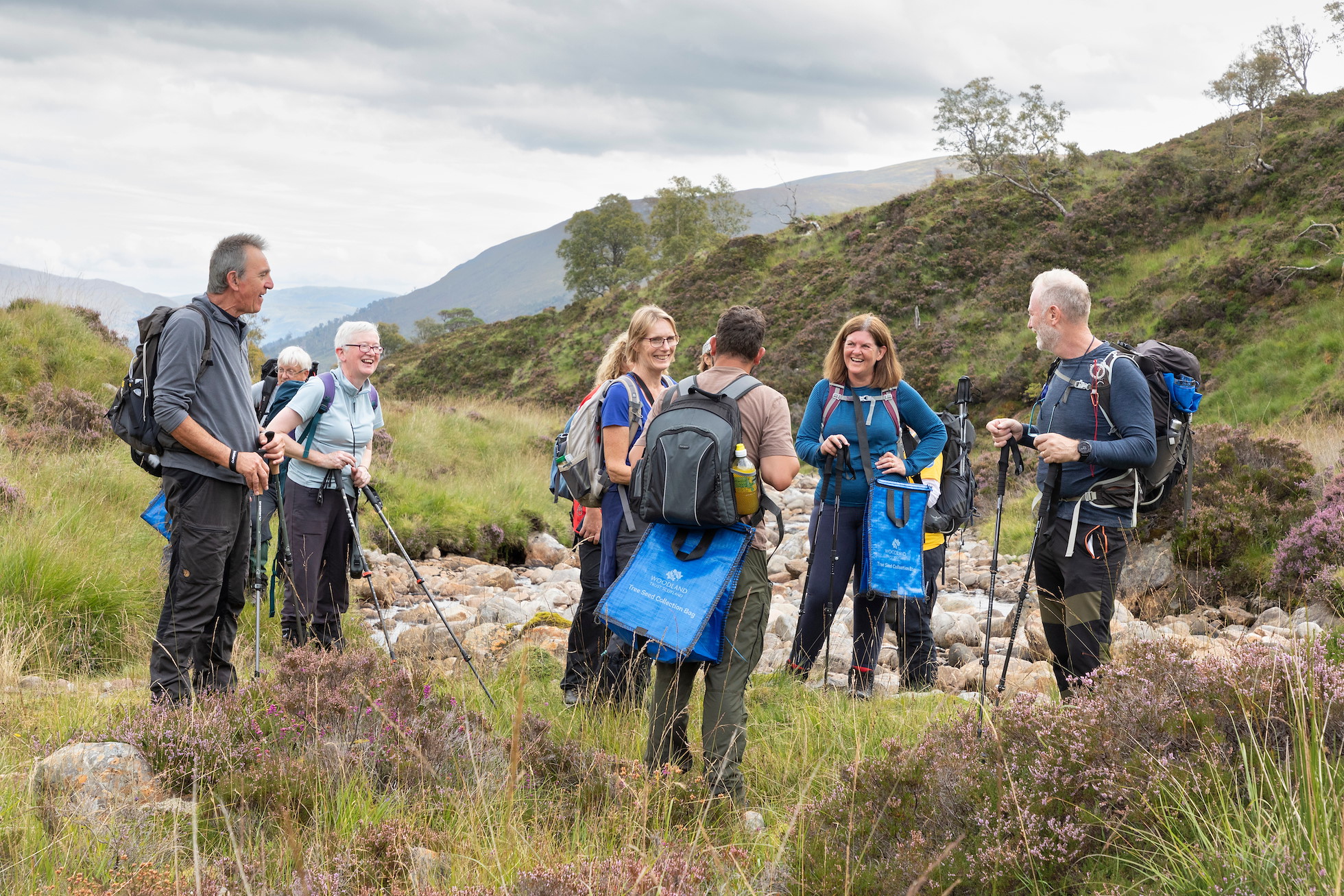 Group of volunteers en route to Cam Dhoire to collect birch seeds for Arkaig Community Forest, Glen Mallie, Lochaber